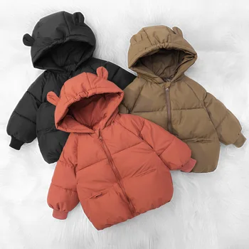 Детская хлопчатобумажная одежда на утолщенном пуху Куртка для девочек Детское зимнее теплое пальто с капюшоном Костюм Верхняя одежда для мальчиков