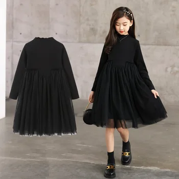 Весенне-осеннее цельнокроеное платье для школьницы Teengaer Girl с длинным рукавом в стиле пэчворк, пушистая газовая юбка, детское платье принцессы для девочек