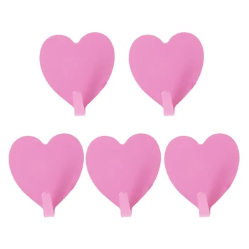 5шт Бесшовный липкий крючок в форме сердца из нержавеющей стали, настенный крючок для пальто и шляпы для домашнего офиса (розовый)