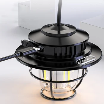 Светодиодная походная лампа 200 люмен, винтажный походный фонарь Type-C USB, перезаряжаемый ежедневно, водонепроницаемый для пеших прогулок, рыбалки, чрезвычайных ситуаций