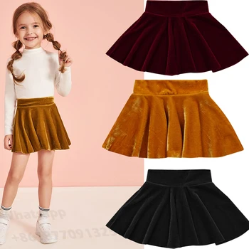 Модные осенне-весенние юбки трапециевидной формы для маленьких девочек от 0 до 3 лет, 3 цвета, бархатная однотонная плиссированная мини-юбка принцессы