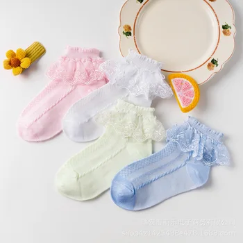 Сетчатые белые носки принцессы для девочек с кружевными оборками, летние весенние тонкие короткие носки на щиколотках для младенцев