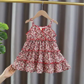 2023, платье-комбинация с цветочным рисунком для маленьких девочек, летние платья принцессы на День рождения, детские Летние платья, удобная одежда
