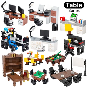 Городской компьютерный стол, строительные блоки, мебель MOC, модель рабочего стола, Совместимые фигурки, Креативные игрушки для детского подарка