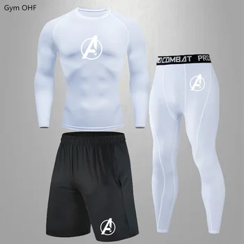 Компрессионный костюм, спортивный костюм для бега, фитнеса, упражнений, борьбы, боксерская футболка, мужская одежда
