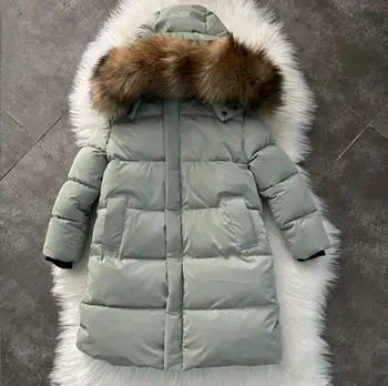 Зимняя новая хлопчатобумажная одежда для мальчиков и девочек, детская хлопчатобумажная одежда средней длины, пальто с большим шерстяным воротником, утолщенное пальто