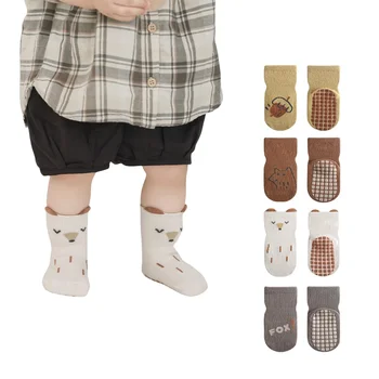 Одна пара детских носков для мальчиков и девочек 0-5 лет, детские нескользящие хлопковые носки с мультяшными животными, носки для малышей, весна-осень