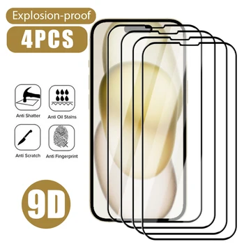 4ШТ Защитное Стекло с Полным покрытием для iPhone 15 14 13 12 11 Pro Max Plus Mini Закаленное Стекло для iPhone SE 2020 2022 X XR XS Max
