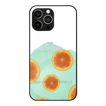 Чехол из Закаленного Стекла Orange World Для Iphone 14 13 12 11 Pro Xs Max Mini Xr 8 7 6S 5S Case Оранжевый Фруктово-Зеленый Симпатичный Бампер