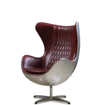 Американский кованый Лофт Egg Chair Ретро Креативный Алюминиевый Кожаный Egg Chair Кожаный Алюминиевый Повседневный вращающийся стул