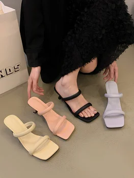Chaussures pour femmes, pantoufles Parker carrées, nouveau style d'été 2023, sandales à talons hauts minces à la mode pour