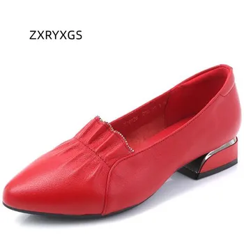 ZXRYXGS 2023 Женская Кожаная Обувь Премиум-класса Из Мягкой Воловьей Кожи Со Стразами И Острым Носком, Удобная Обувь На Низком каблуке, Большие Размеры, Обувь Для Свадебной вечеринки