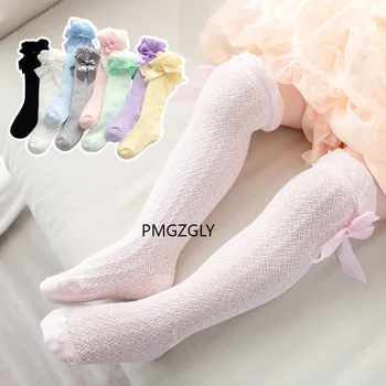 Летние тонкие носки от комаров, сетчатые дышащие детские носки с сетчатым бантом, детские носки с пузырчатым ртом, носки в вертикальную полоску