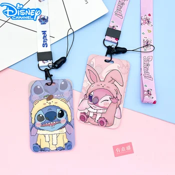 Новый держатель для удостоверений личности Disney Lilo & Stitch, кошельки для карт на шнурке для женщин, Kawaii Angel, держатель для удостоверений личности, держатель для бейджа