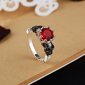 Модное кольцо с черепом из красного корунда, индивидуальное женское кольцо в стиле панк, оптовая продажа с фабрики