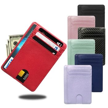 Тонкий Кожаный бумажник, держатель для кредитных карт, кошелек, чехол для денег, мужские и женские портативные однотонные Простые модные сумки