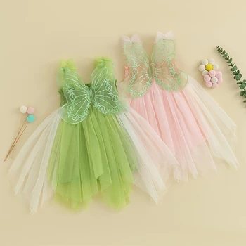 Бальное платье для девочек от 0 до 4 лет, платье принцессы с вышивкой бабочкой, Тюлевое платье-слинг без рукавов, Летняя повседневная одежда для малышей