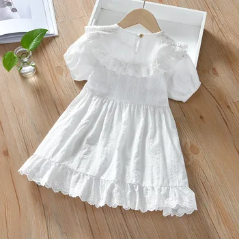 Детская одежда, модное платье принцессы с рюшами по краям, платье для девочек, Летние белые платья принцессы для девочек