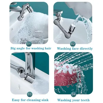 Устойчивый удлинитель крана, вращающийся фильтр для воды на 1080 ° Пластиковая насадка для разбрызгивания воды в ванной, универсальная экономия брызг в ванной комнате