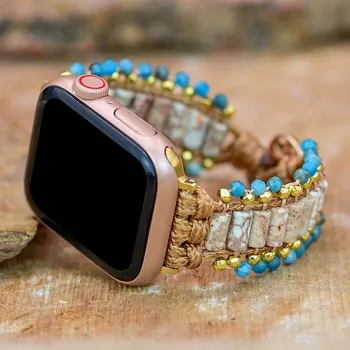 Стильный ремешок для Apple Watch Emperor Stones ручной работы в стиле бохо из натурального камня, веганский ремешок для Apple Watch Прямая поставка