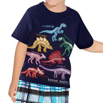 Детская светящаяся футболка с короткими рукавами для мальчиков с рисунком динозавра, черные рубашки для мальчиков, размер 14 16, детская одежда