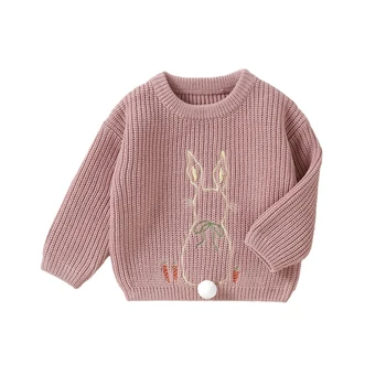 Пасхальный наряд для маленьких девочек, вязаный пасхальный свитер с длинными рукавами 