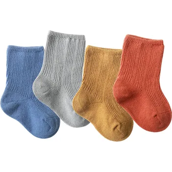 3 Пары детских носков с двойной иглой для новорожденных, однотонные хлопчатобумажные носки для новорожденных, чулки