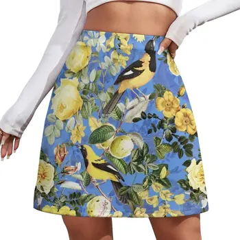 Антикварная Синяя И Желтая Мини-юбка с Ботаническим Цветком и Розовым Садом, Вечерние платья, японская кавайная одежда, кавайная юбка