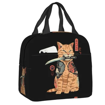 Японская сумка для ланча Samurai Cat, женский многоразовый холодильник, Термоизолированный ланч-бокс для детей, Школьная еда, сумки для хранения пикника