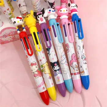 6ШТ Каваи Санрио Аниме 6 Цветов Шариковая Ручка Hello Kitty Cinnamoroll My Melody Многоцветная Ручка Gudetama Студенческая Мультяшная Ручка