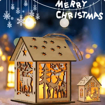 Подвесная бревенчатая хижина из натурального дерева своими руками с теплыми светодиодными лампами Рождественские украшения Деревянная светящаяся лампа-замок Новогодние подарки Детские игрушки
