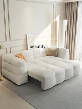Электрический диван-кровать в кремовом стиле, многофункциональная умная выдвижная ткань из овечьей шерсти для гостиной