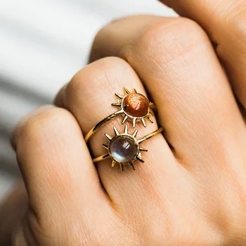 Богемское кольцо с Солнечным опалом для женщин, Простой дизайн, Ретро-Шарм, Регулируемые кольца, Лучший Друг, Ювелирный подарок, Женская Бижутерия