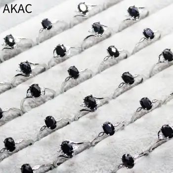 5 колец 10 колец приблизительно 5 * 7 мм Оптовая продажа AKAC натуральная черная шпинель регулируемое кольцо для женщин кольцо
