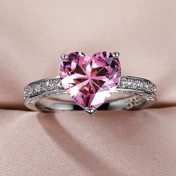 Романтическое Обручальное кольцо с кубическим цирконием в форме розового сердца для женщин, ювелирное кольцо для помолвки с геометрией невесты, Вечный подарок