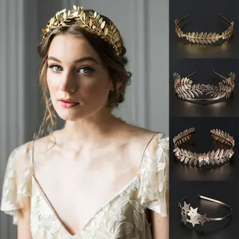 Свадебная корона в стиле листьев, свадебная тиара, винтажный обруч для волос невесты, Золотые свадебные аксессуары для волос, женские украшения для волос, лента для волос