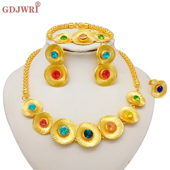 Роскошное Разноцветное круглое ожерелье с кристаллами, Наборы ювелирных изделий для женщин, Свадебный романтический набор золотого цвета в Дубае, Африканские Свадебные подарки