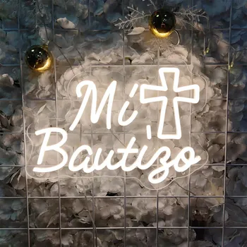 Неоновая вывеска Mi Bautizo, украшение стен, большие светодиодные фонари, неоновая вывеска Mi Bautizo Led идеально подходит для украшения детского дня рождения
