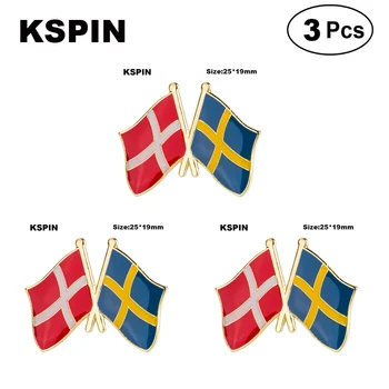 Булавка для дружбы Дании и Швеции на лацкане, значок с флагом, брошь, значки, 3 шт. много
