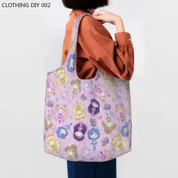 Забавная японская аниме Moon Sailors Girl Сумка для покупок, переработка продуктовых холщовых сумок для покупателей, сумка для фотографий