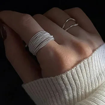 Посеребренное кольцо с уникальными линиями для женщин, ювелирные изделия, Регулируемое на палец, Винтажное кольцо для вечеринки, подарок на День Рождения, Модные украшения