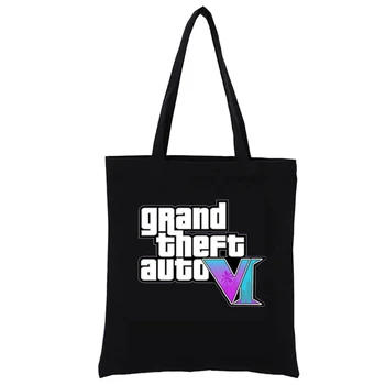 Графическая сумка для покупок, повседневные сумки из аниме-игры Gta 6, Эко-сумки, женские сумки, модная тканая сумка для покупок, забавная сумочка