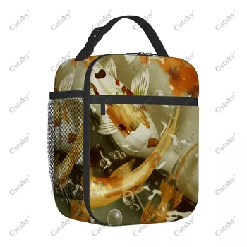 Сумка для ланча с цветами Koi, портативная сумка для ланча с утолщенной изоляцией из алюминиевой фольги, подарочные водонепроницаемые сумки-тоут для ланча