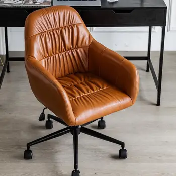 Компьютерное кресло из натуральной воловьей кожи Удобное сидячее кресло Ретро Американское офисное вращающееся кресло Простой домашний дизайн Рабочий стол и