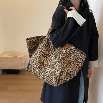 Леопардовый дизайн 2024 Корейская мода Для покупателей Большие сумки для покупок Женская сумка через плечо Сумка большой емкости Женская сумка