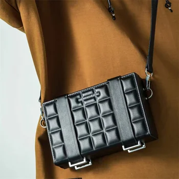 Модная сумка через плечо из искусственной кожи с шоколадной квадратной сеткой, мужская женская повседневная сумка-косметичка на одно плечо