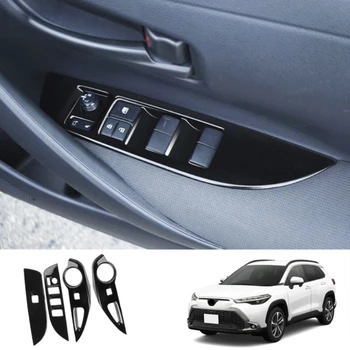 RHD для Toyota Corolla Cross 2020 2021 2022 ABS Черный глянцевый Внутренний дверной подлокотник Кнопка включения стеклоподъемника, наклейки для отделки крышки