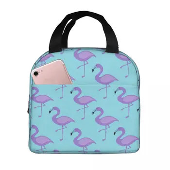 Сумка для ланча для мужчин и женщин с рисунком фламинго, изолированные сумки-холодильники, портативные дорожные сумки-тоут из фиолетового полиэстера
