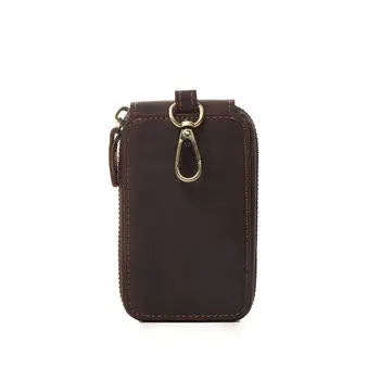 Новый чехол для ключей из воловьей кожи с откидной крышкой, винтажный кожаный чехол для ключей коричневого шоколадного цвета