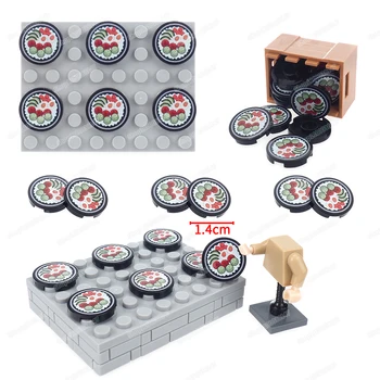 Строительный блок с рисунком овощной тарелки 14769 Собранных круглых плиток 2x2, фигурки Moc, Модель пищевых компонентов, подарки для детей, игрушки